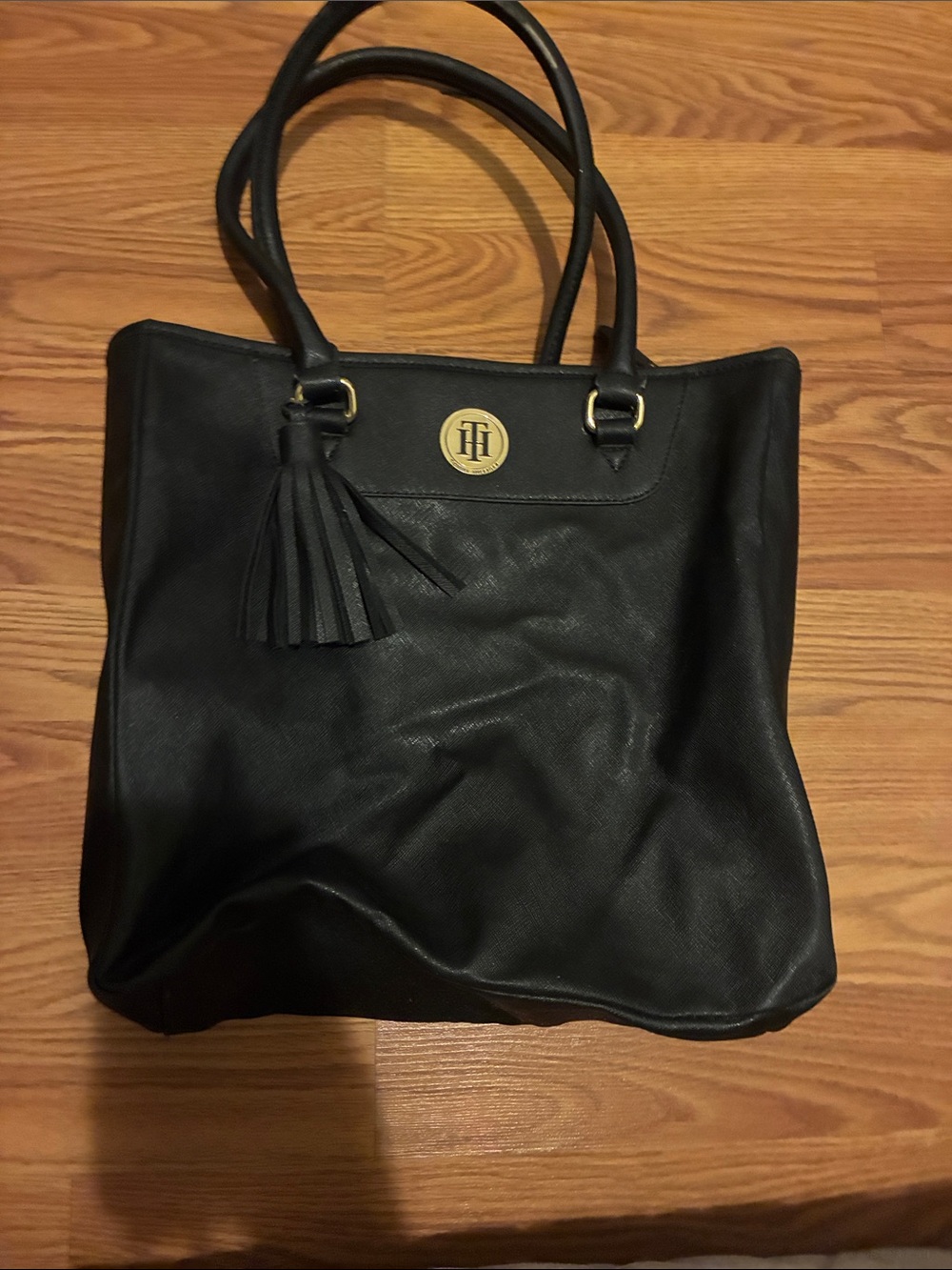 Tommy Hilfiger Black Tote with Tassel and Gold Logo